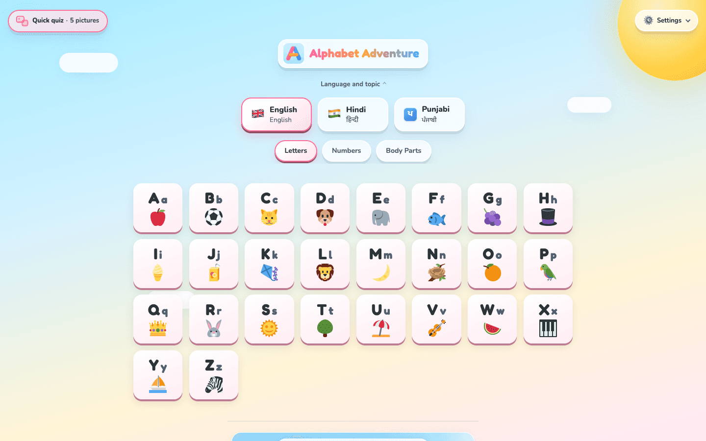 Alphabet Adventure landing page