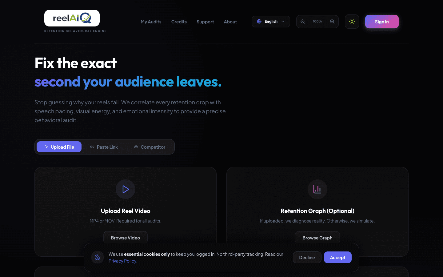 ReelAIQ landing page