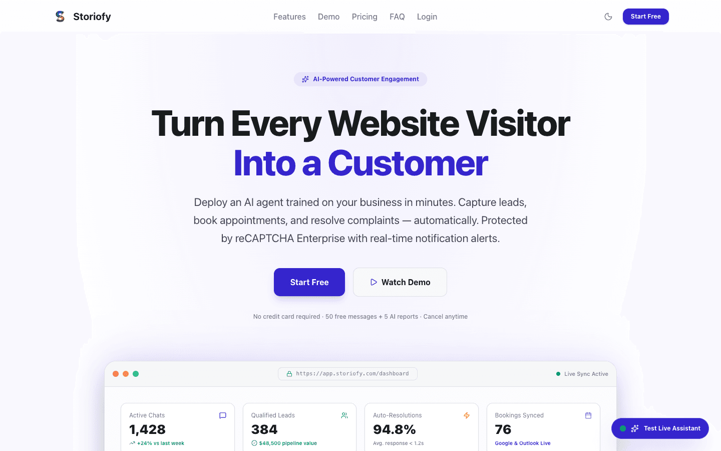 Storiofy landing page